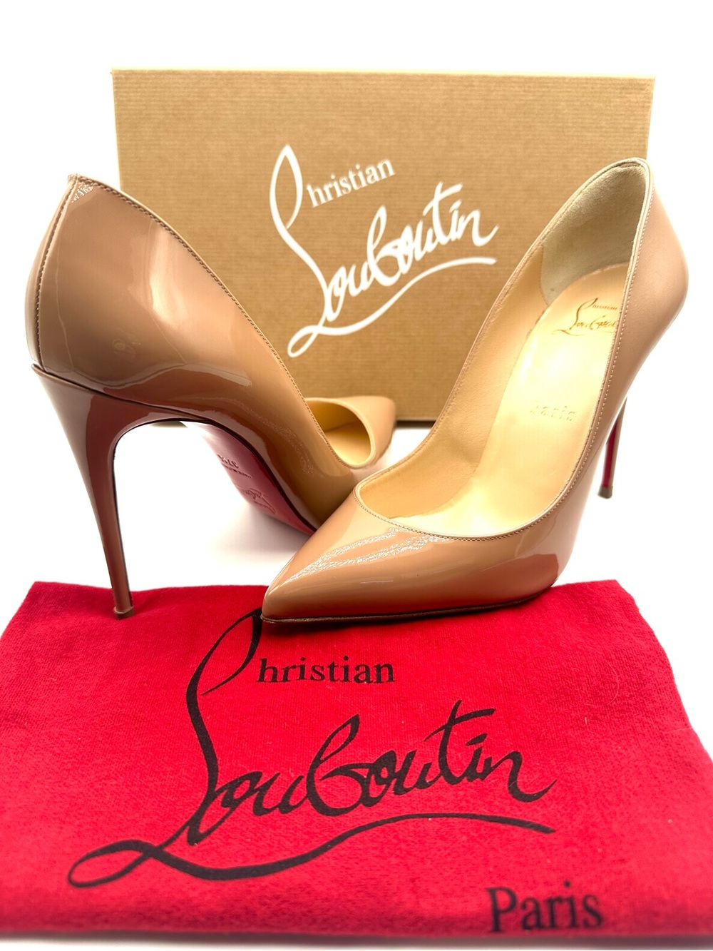 Christian Louboutin Pigalle Follies 100 Nude Patent Red Bottom Heels